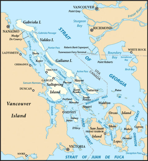 map of the Gulf-Islands in the strait of Georgia